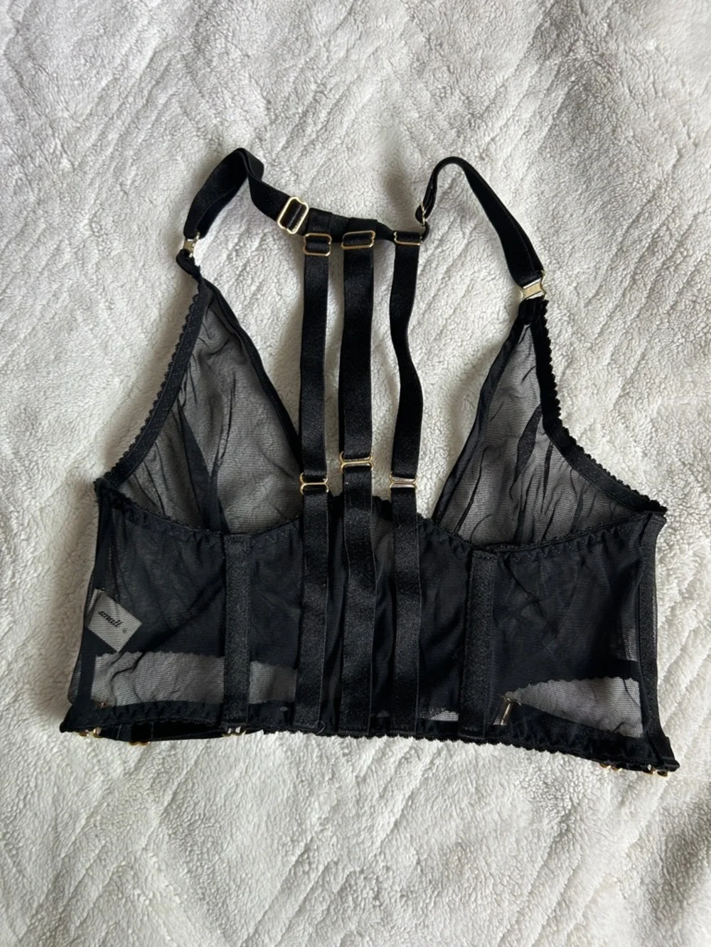 Bordelle. ART DECO MESH WRAP BRA BLACK in Small - Picture 8 of 9
